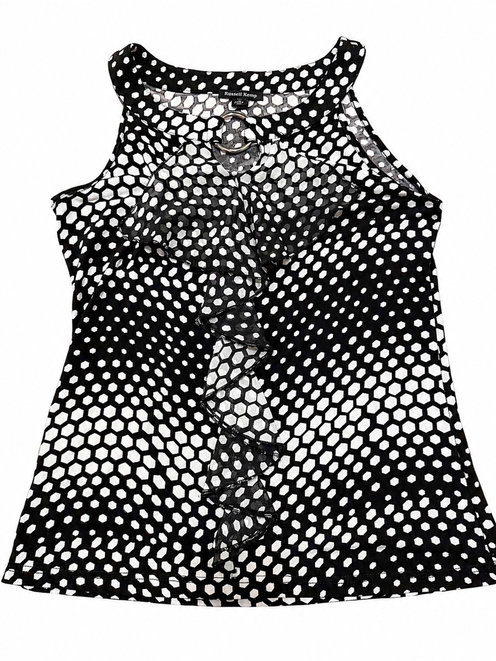 🛍️Russell Kemp Black & White Polka Dot Ruffle Top 💐